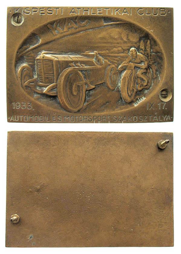 KAC auto-motor rókaüldözés verseny 1933 hûtõrács plakett (szögletes)
